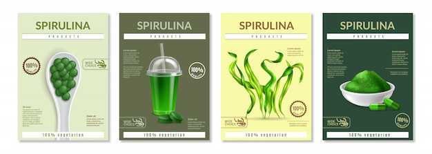 realistic spirulina flyer template set