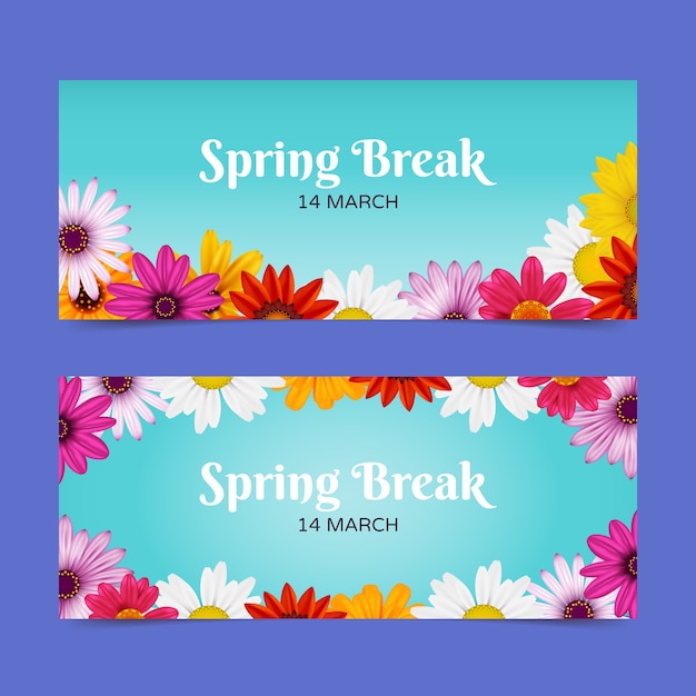 Realistic spring break horizontal banners set