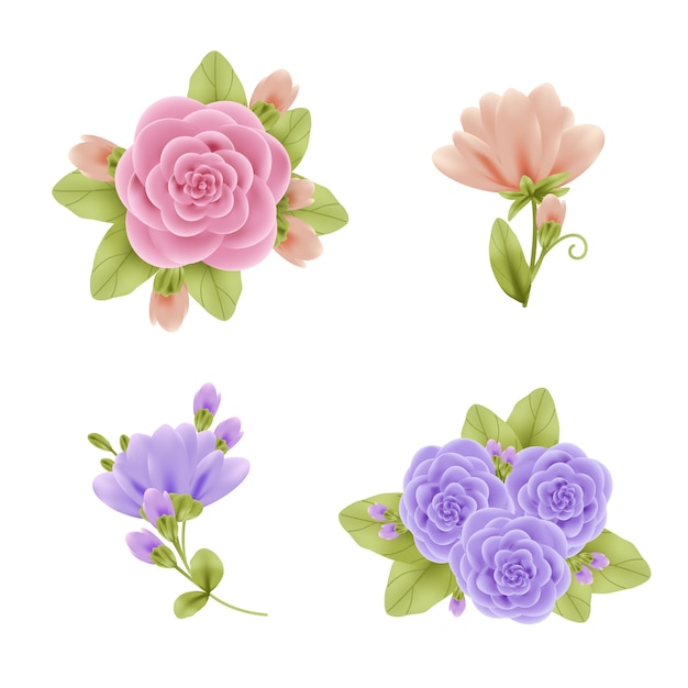 Realistic spring flower collection