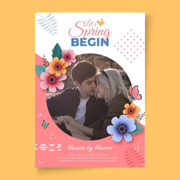 Realistic spring greeting card template