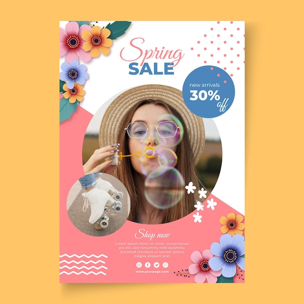 Realistic spring sale a4 poster template