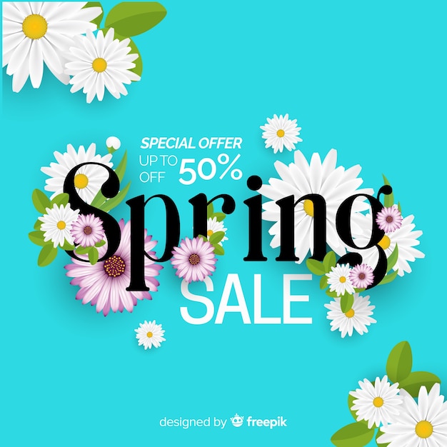 Realistic spring sale background