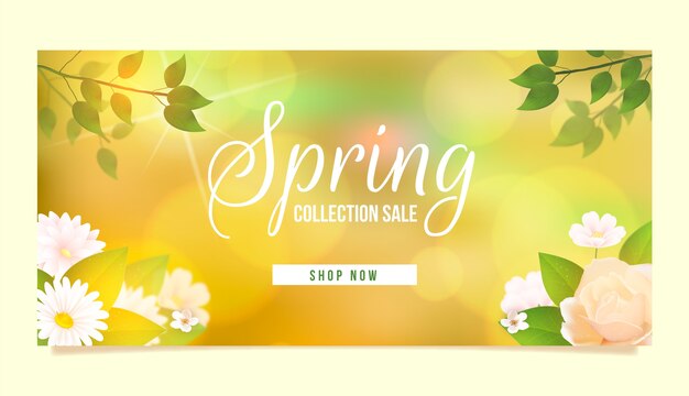 Realistic spring sale horizontal banner template