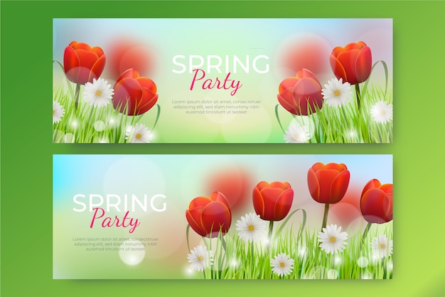 Free Vector realistic spring sale horizontal banners set