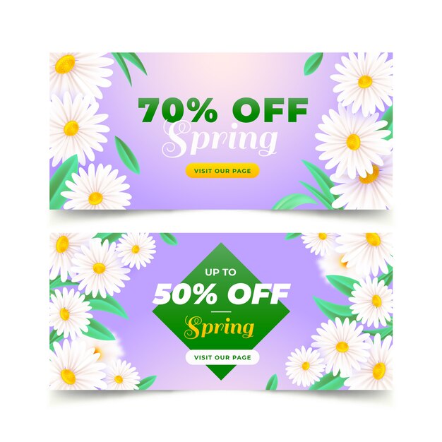 Realistic spring sale horizontal banners set