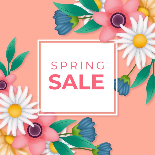 Realistic spring sale with flowers