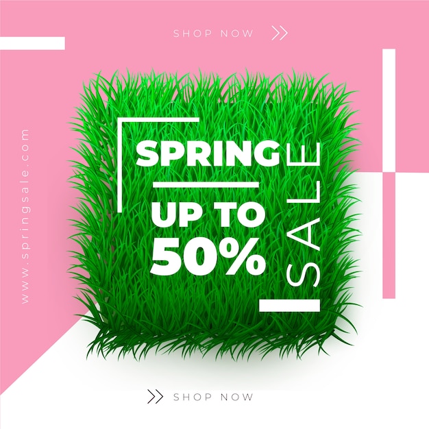 Realistic spring sale with grass patch