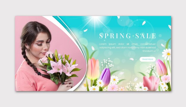 Realistic spring time horizontal sale banner template