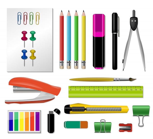 Realistic Stationery Icon Set