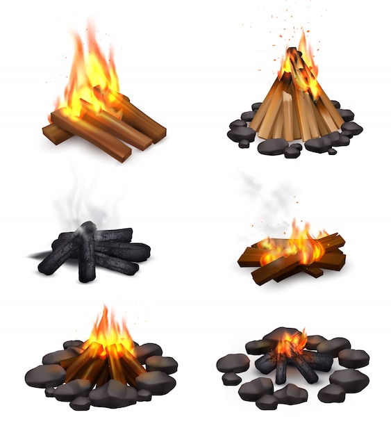 Free Vector realistic steaming campfire collection