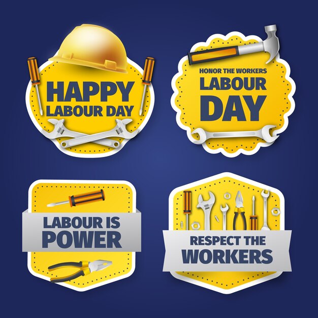 Realistic stickers collection for labour day celebration