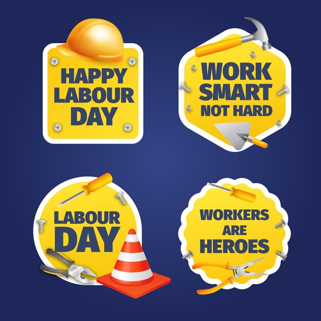 Realistic stickers collection for labour day celebration