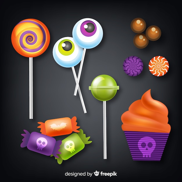 Free Vector realistic style halloween candy collection