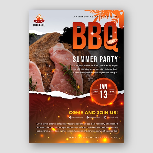 Free vector realistic summer barbecue poster template with meat