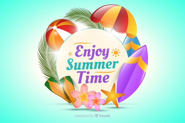 Realistic summer elements surrounding sign background