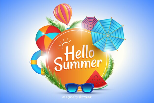 Realistic summer elements surrounding sign background