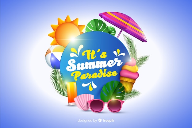 Realistic summer elements surrounding sign background