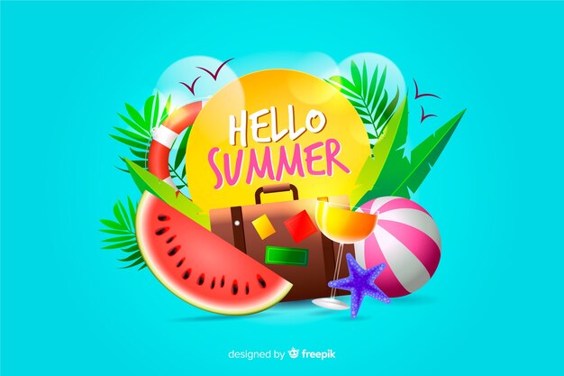 Realistic summer elements surrounding sign background