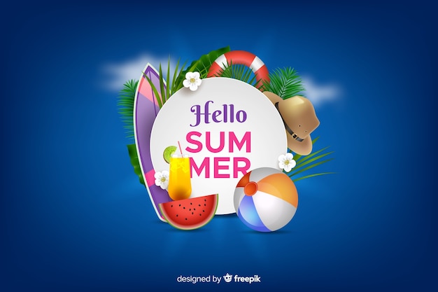 Realistic summer elements surrounding sign background