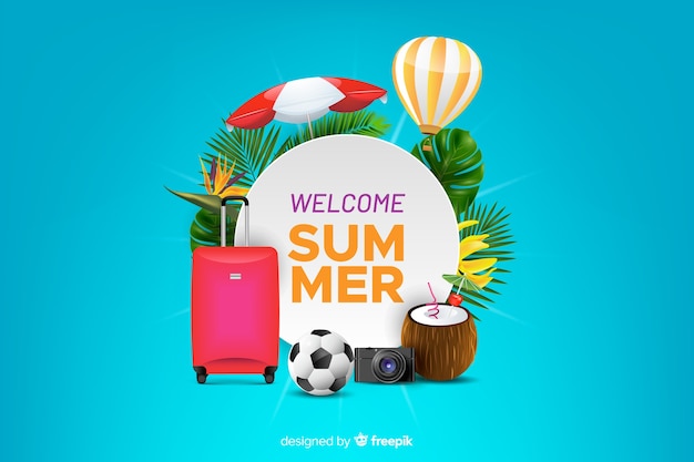 Free Vector realistic summer elements surrounding sign background