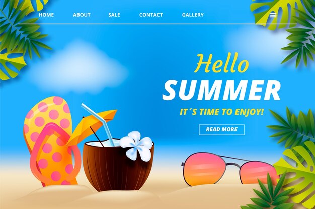 Realistic summer landing page template