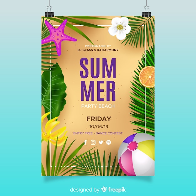 Realistic summer party poster template