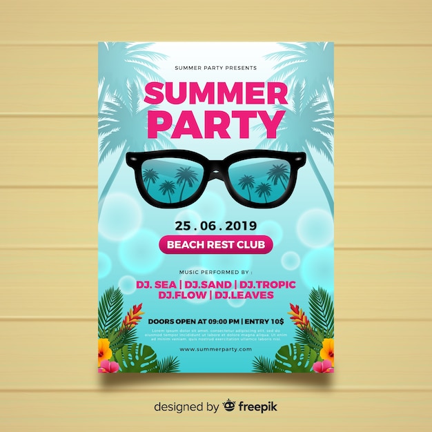 Realistic summer party poster template