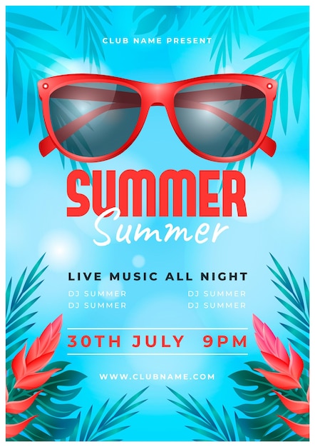 Free vector realistic summer party poster template