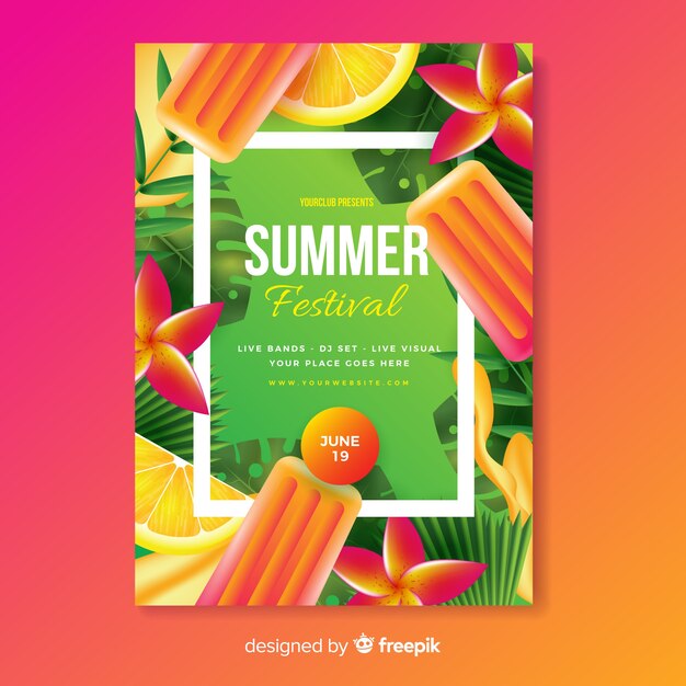 Realistic summer party poster template