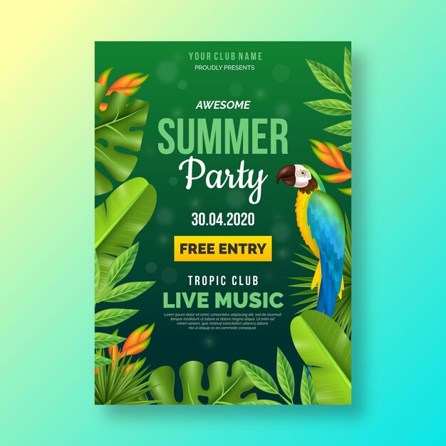 Realistic summer party poster template