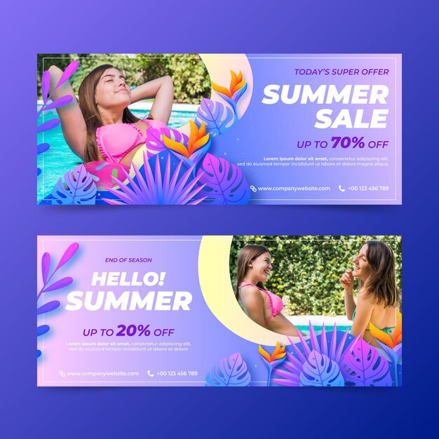 Realistic summer sale banners set with photo