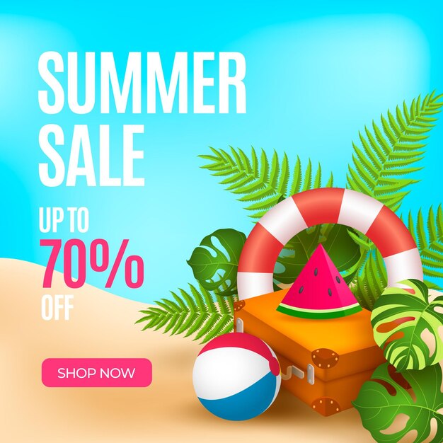 Realistic summer sale card