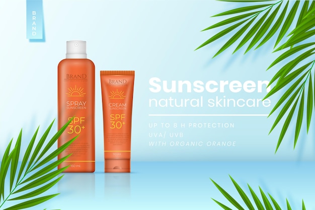 Realistic sunscreen promo on a beach