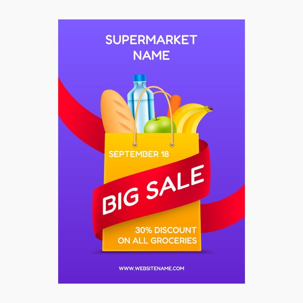 Realistic supermarket poster template