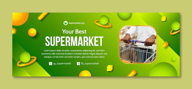 Realistic supermarket social media cover template