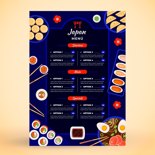 Realistic sushi bar menu