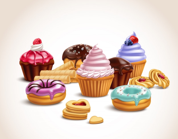 Realistic Sweet Treats Composition