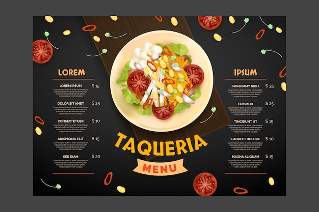 Realistic  taqueria menu template