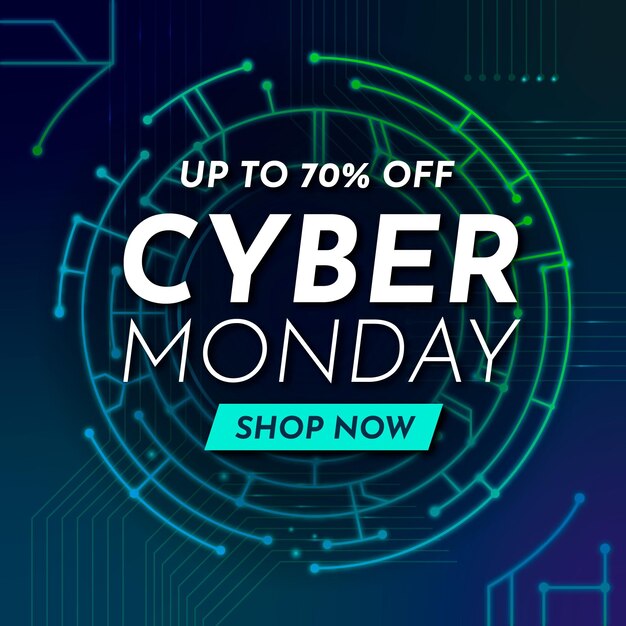 Realistic technology cyber monday promo