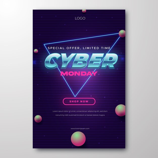 Realistic technology cyber monday vertical poster template