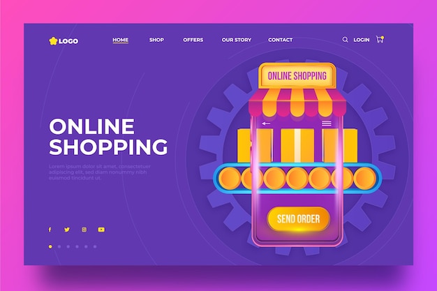 Realistic template shopping online landing page