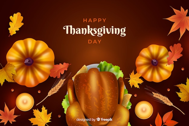 Realistic thanksgiving background with food