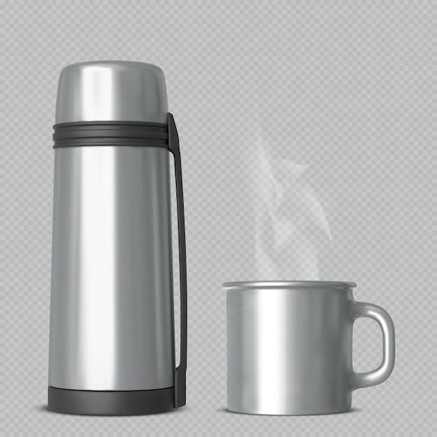 Free Vector realistic thermal bottle and cup