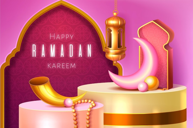 Realistic three-dimensional ramadan kareem illustration