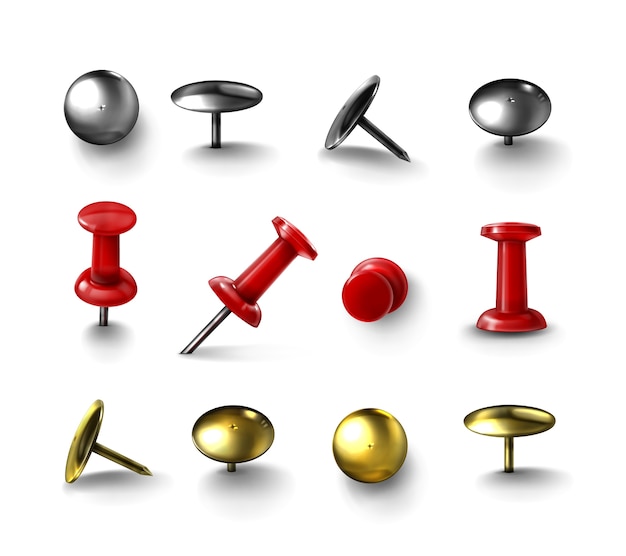 Free Vector realistic thumbtack pins collection