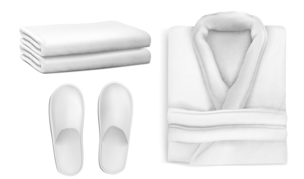 Free Vector realistic towel, bathrobe and shoes collection