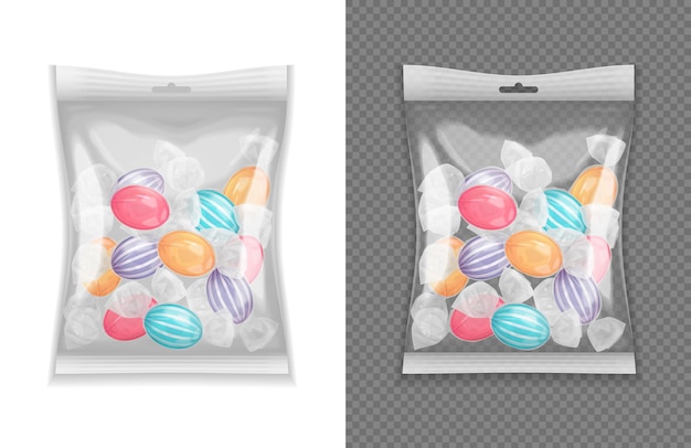 Free Vector realistic transparent lollypop candy package set isolated