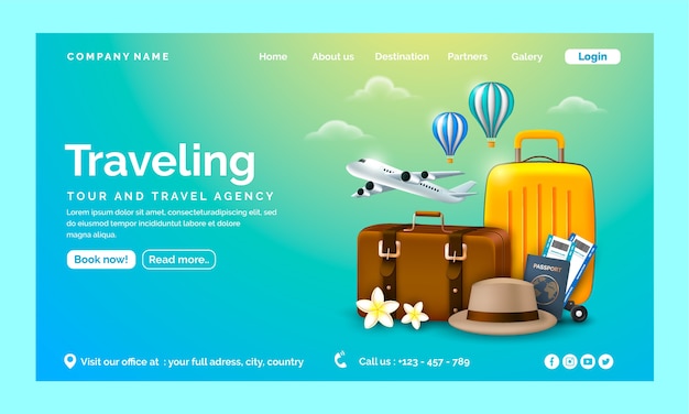 Realistic travel agency landing page