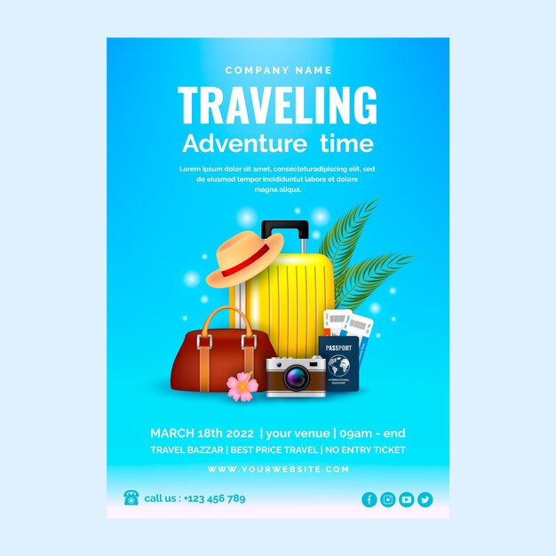 Realistic travel agency poster with baggage