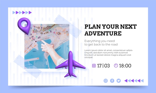 Realistic travel agency webinar with plane